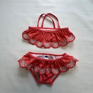 Janie And Jack 2 Piece Coral Eyelet Bathing Swim Suit Toddler 18 to 24 Months